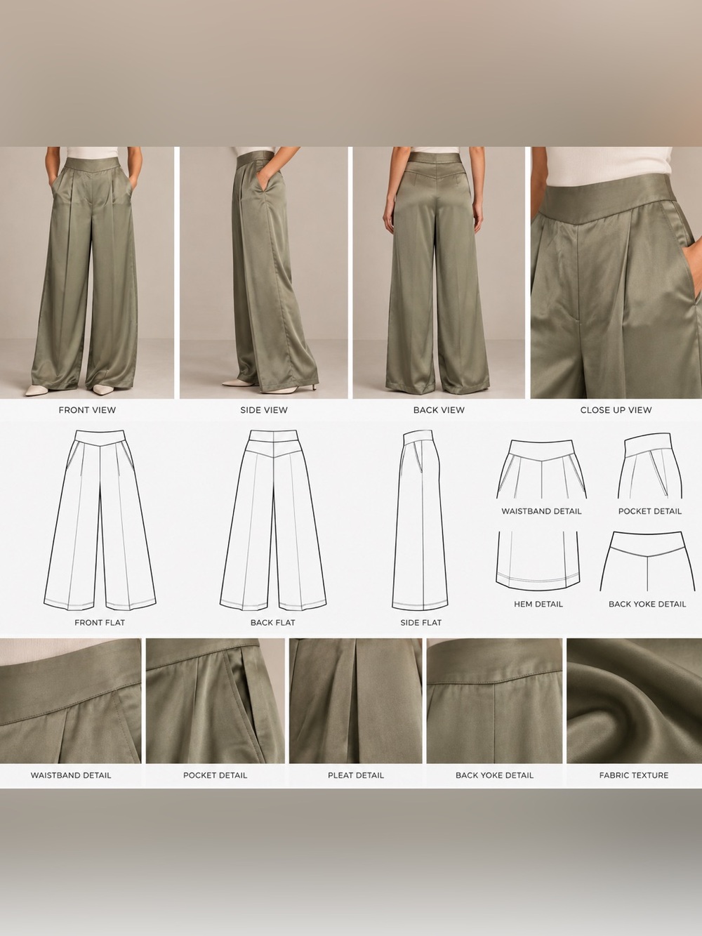 Babaton Pleated Satin Pant Wide Leg Pants in Green